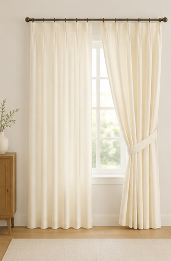 Tessivra Linen Ready Made Privacy Curtains – Pinch Pleat Unlined | Ivory, Light Gray & Sky Blue