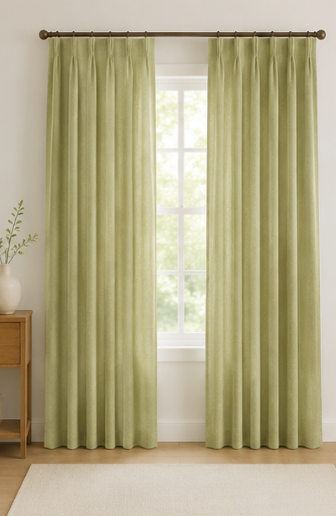 Tessivra Linen Pinch Pleat Curtains | Sage Green, Olive Green & Beige
