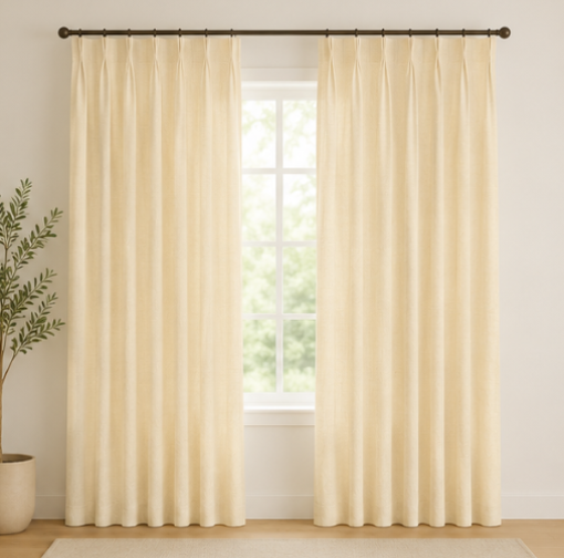 Tessivra Linen Pinch Pleat Curtains | Cream, Off-White & Blush Pink