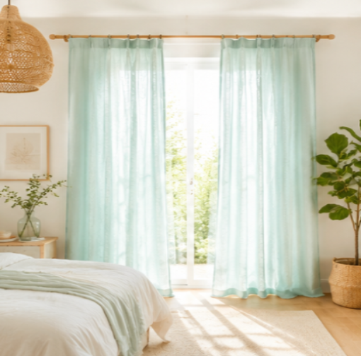 Tessivra Linen Pinch Pleat Curtains | Breathable Bedroom Drapes in Mint, Cream, Beige & Olive
