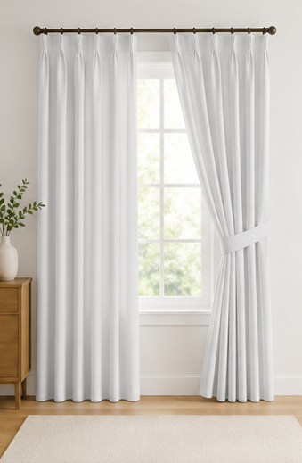 Tessivra Luxury Silk Pinch Pleat Curtains | Silk Cream, Silver Gray & Soft Blue
