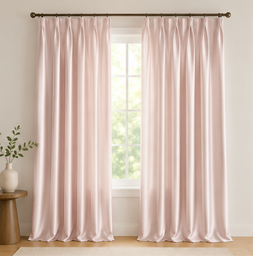 Tessivra Luxury Silk Pinch Pleat Curtains | Rose Pink, Seafoam Green & Dove Gray