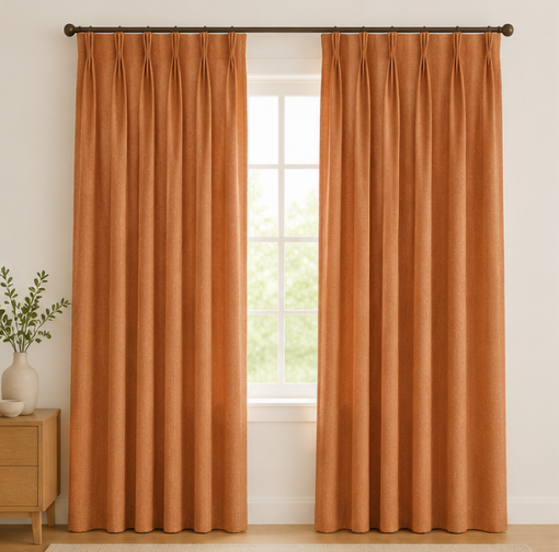Tessivra Luxury Cotton Pinch Pleat Curtains | Terracotta, Mustard, Cream, Gray, Blue & Sage