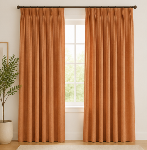 Tessivra Luxury Cotton Pinch Pleat Curtains | Terracotta, Mustard, Cream, Gray, Blue & Sage