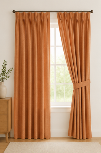 Tessivra Luxury Cotton Pinch Pleat Curtains | Terracotta, Mustard, Cream, Gray, Blue & Sage