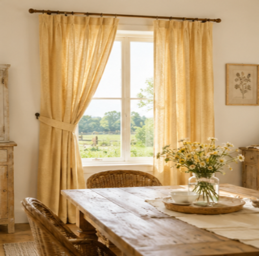 Tessivra Cotton Pinch Pleat Curtains | Farmhouse Dining Room Drapes in Mustard, Sage, Blue & More