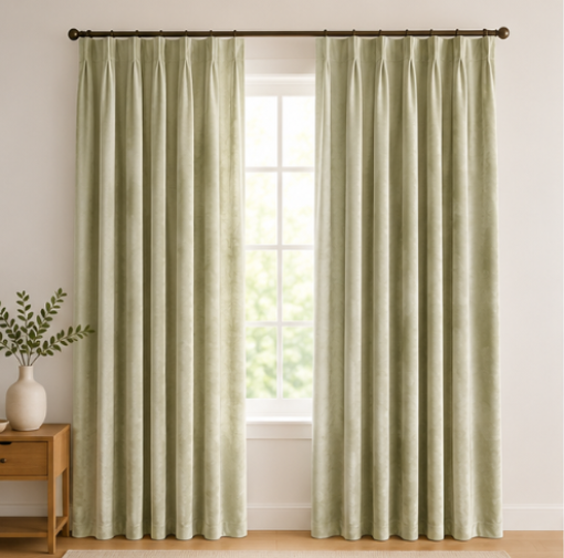 Tessivra Luxury Velvet Pinch Pleat Curtains | Terracotta, Mustard, Cream, Gray, Blue & Sage