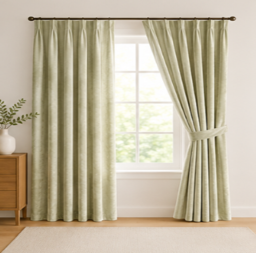 Tessivra Luxury Velvet Pinch Pleat Curtains | Terracotta, Mustard, Cream, Gray, Blue & Sage