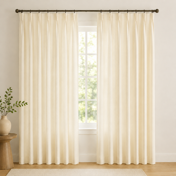 Tessivra Linen Ready Made Privacy Curtains – Pinch Pleat Unlined | Ivory, Light Gray & Sky Blue