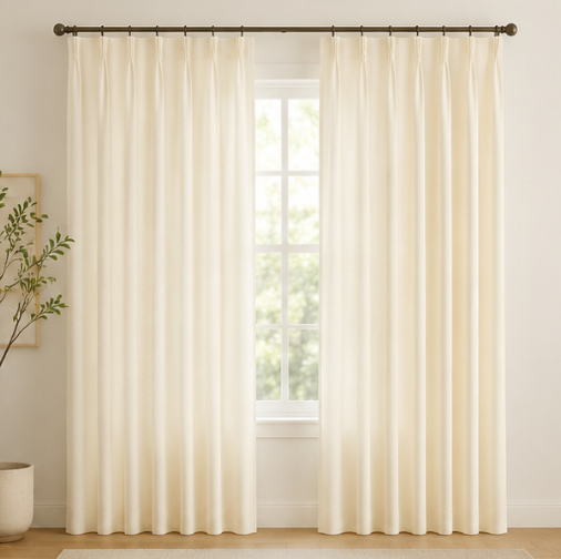 Tessivra Linen Ready Made Privacy Curtains – Pinch Pleat Unlined | Ivory, Light Gray & Sky Blue