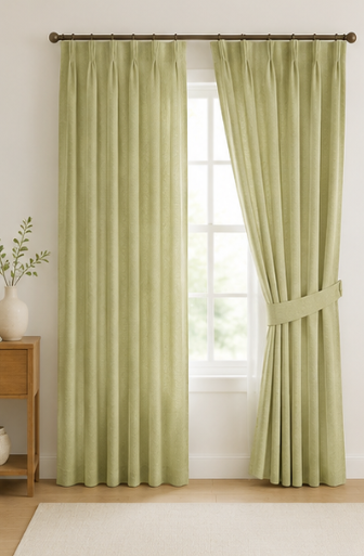 Tessivra Linen Pinch Pleat Curtains | Sage Green, Olive Green & Beige