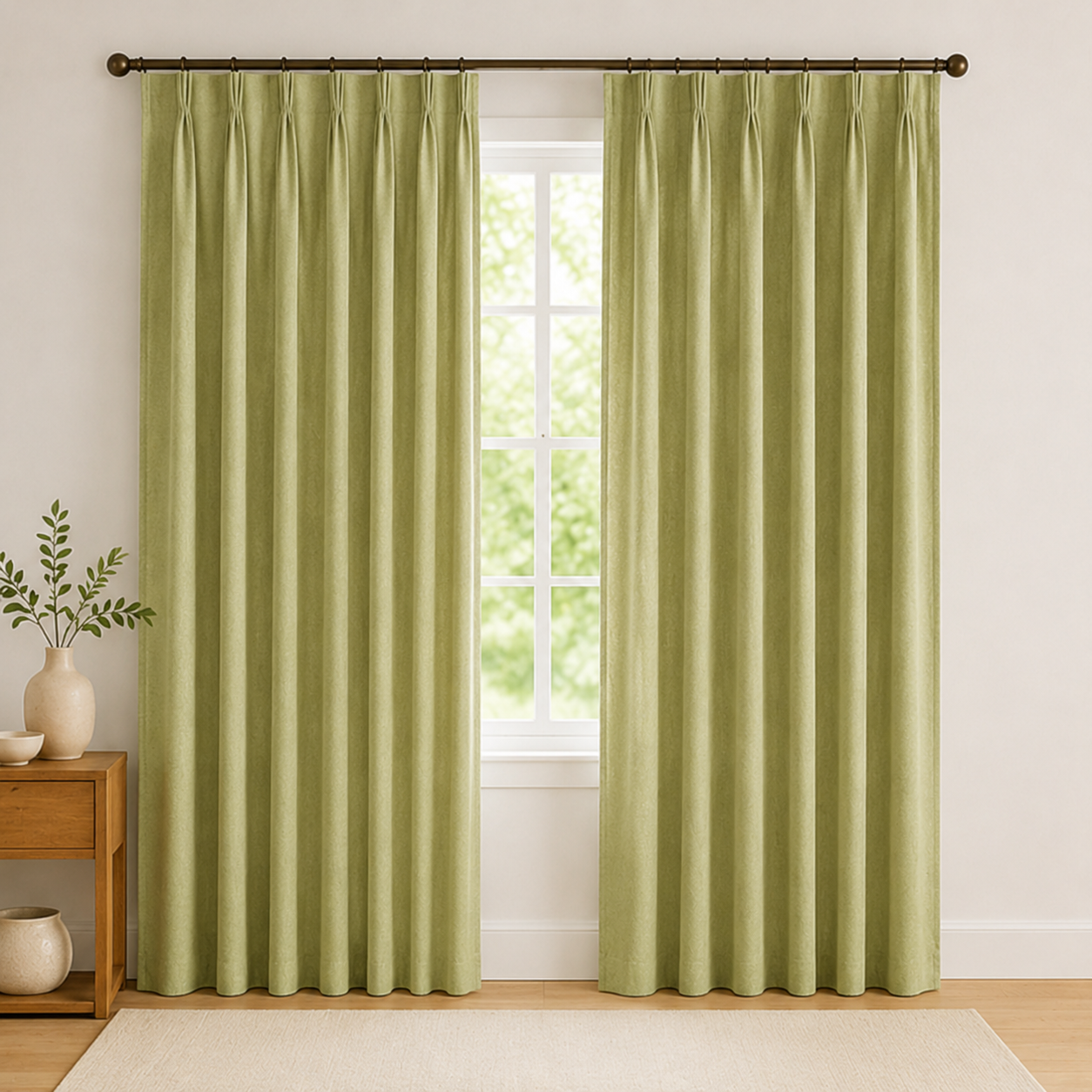 Tessivra Linen Pinch Pleat Curtains | Sage Green, Olive Green & Beige