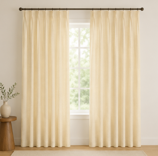 Tessivra Linen Pinch Pleat Curtains | Cream, Off-White & Blush Pink