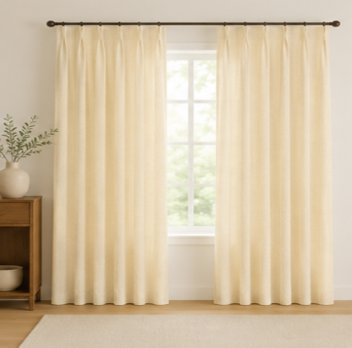 Tessivra Linen Pinch Pleat Curtains | Cream, Off-White & Blush Pink