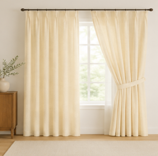Tessivra Linen Pinch Pleat Curtains | Cream, Off-White & Blush Pink