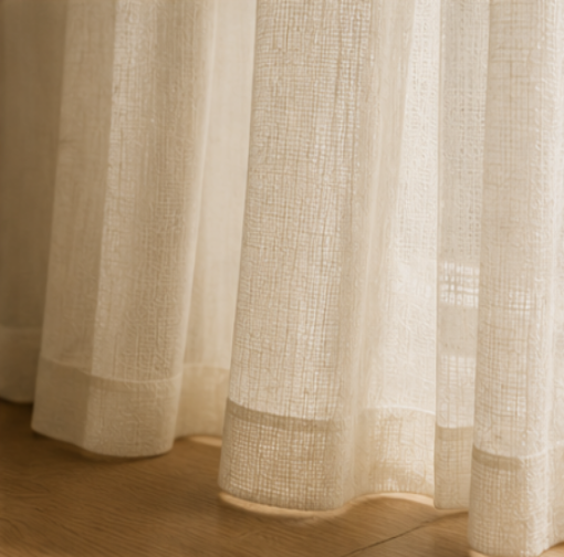 Tessivra Linen Sheer Curtains | Khaki Yellow, Light Khaki & Burlywood Birch