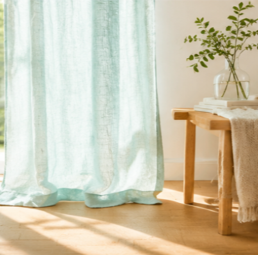 Tessivra Linen Pinch Pleat Curtains | Breathable Bedroom Drapes in Mint, Cream, Beige & Olive