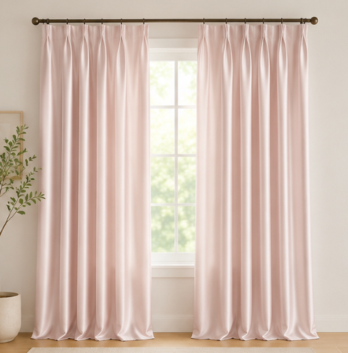 Tessivra Luxury Silk Pinch Pleat Curtains | Rose Pink, Seafoam Green & Dove Gray