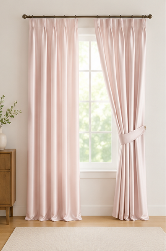 Tessivra Luxury Silk Pinch Pleat Curtains | Rose Pink, Seafoam Green & Dove Gray
