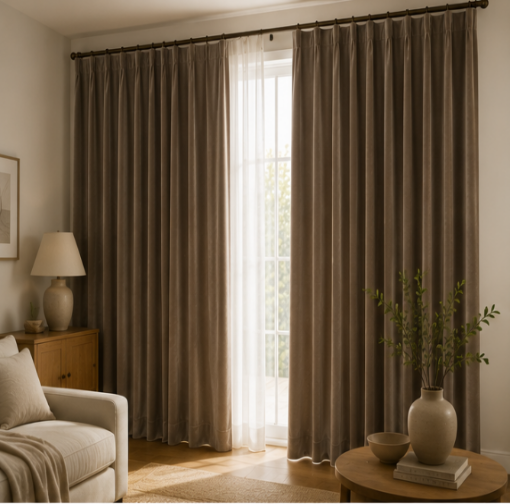Tessivra Velvet Curtains | White, Brown & Gold