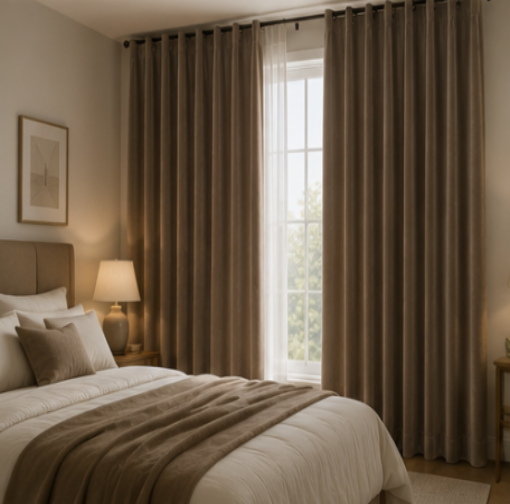 Tessivra Velvet Curtains | White, Brown & Gold