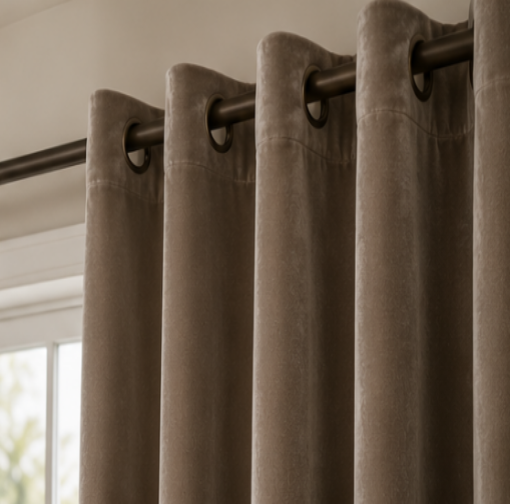 Tessivra Velvet Curtains | White, Brown & Gold
