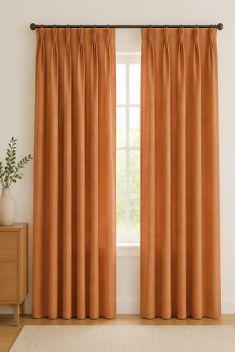 Tessivra Luxury Cotton Pinch Pleat Curtains | Terracotta, Mustard, Cream, Gray, Blue & Sage