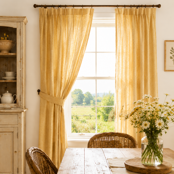 Tessivra Cotton Pinch Pleat Curtains | Farmhouse Dining Room Drapes in Mustard, Sage, Blue & More