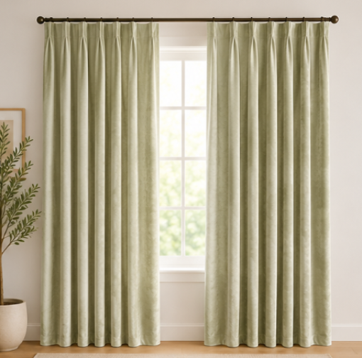 Tessivra Luxury Velvet Pinch Pleat Curtains | Terracotta, Mustard, Cream, Gray, Blue & Sage