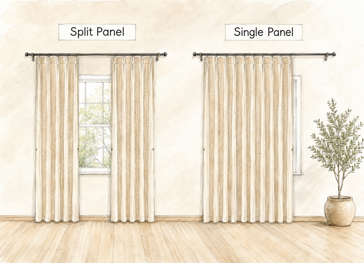 Split panel and single panel curtain examples